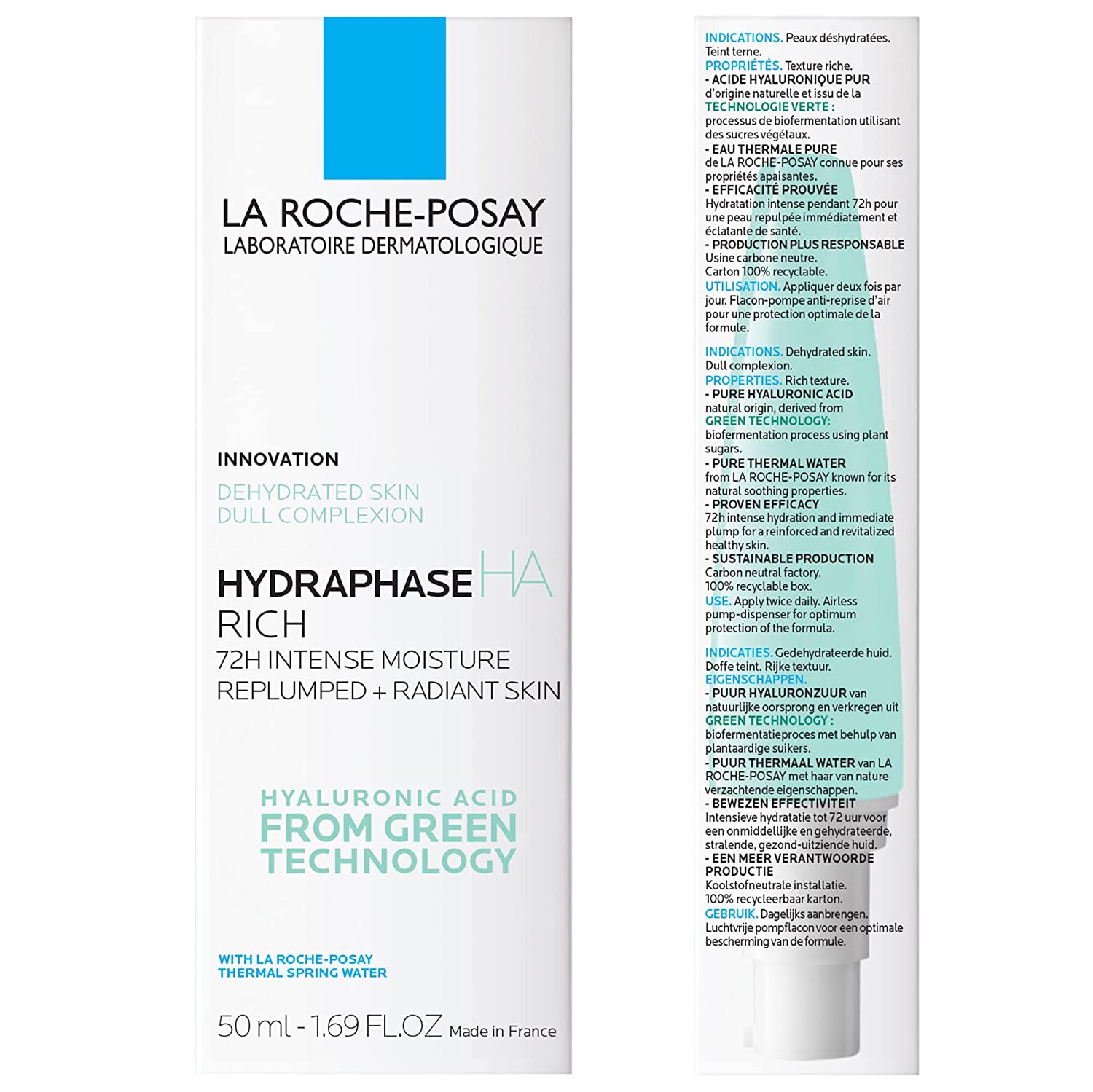 La Roche-Posay HydraphaseHA Rich Face Moisturizer, Hyaluronic Acid Face Moisturizer for Dry Skin with 72HR Hydration, Oil Free & Non-Comedogenic, 50 ML , 1.69 fl. oz.