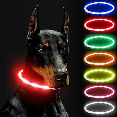 Silicone Cuttable LED Illuminated USB Rechargeable Dog Collar - Red