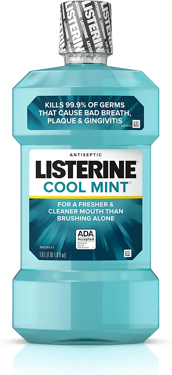 Listerine Cool Mint Antiseptic Mouthwash for Bad Breath, Plaque and Gingivitis, 1 l (Pack of 3)