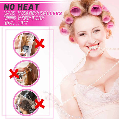 Self Grip Hair Curler Roller 12 Piece Set (Large Size - 2.5 inch) - Pink
