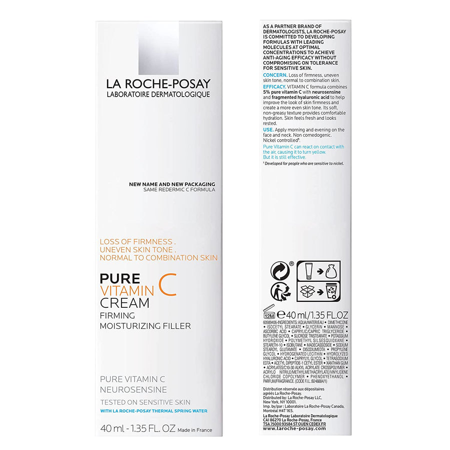 La Roche-Posay Redermic C Anti-Wrinkle Vitamin C Moisturizer with Pure Vitamin C & Hyaluronic Acid for Normal to Combo Skin, 1.35 Fl. Oz.