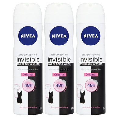 Nivea for Women Anti Perpirant Spray Invisible for Black & White 48h 150 Ml (Pack of 3)