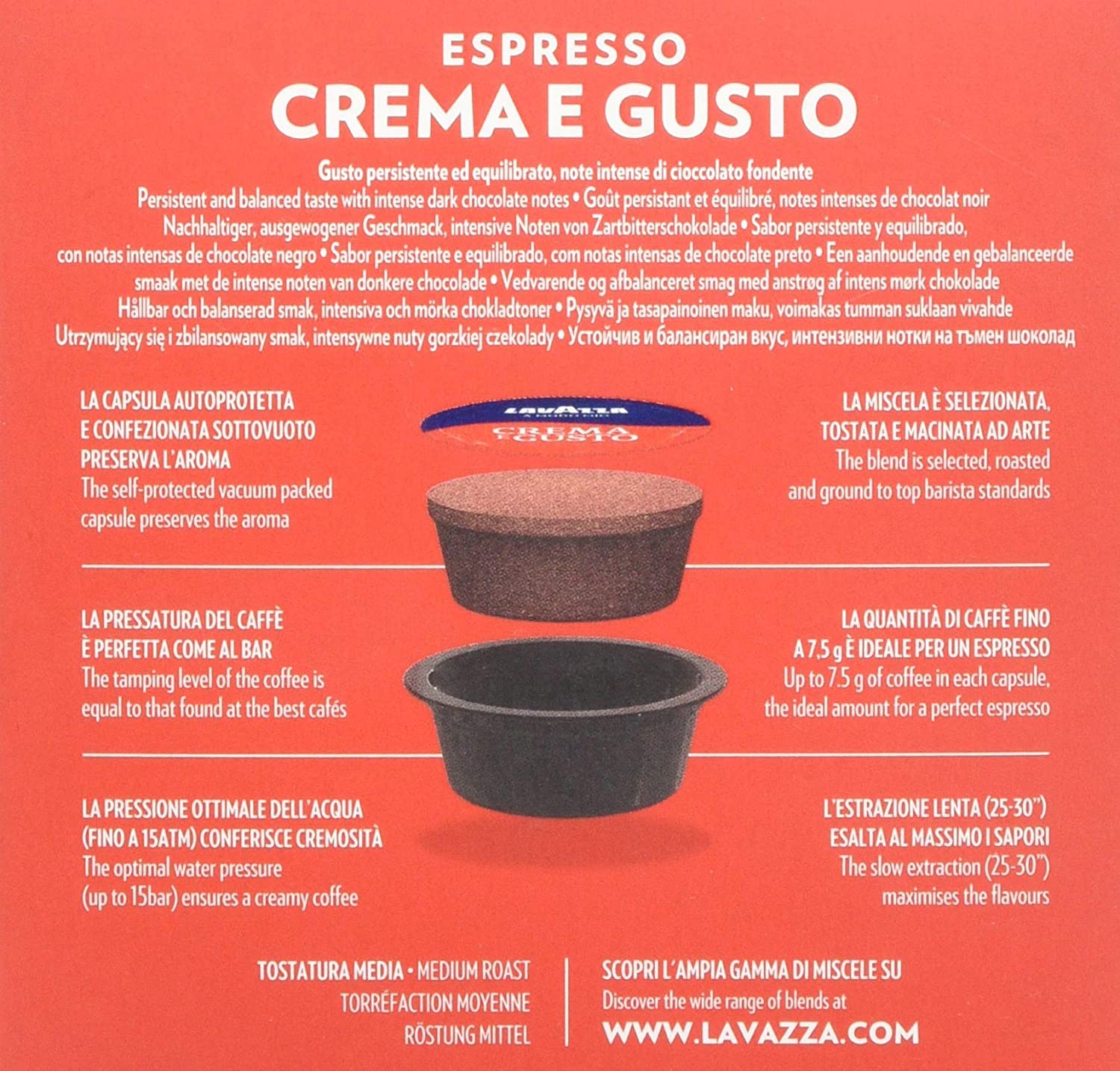 Lavazza A Modo Mio Crema E Gusto Espresso Capsules Coffee Machine 16 Pods 1 Box