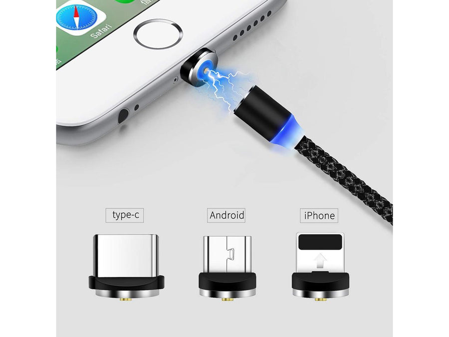 2M Magnetic 3-in-1 USB Charging with Bag - Black