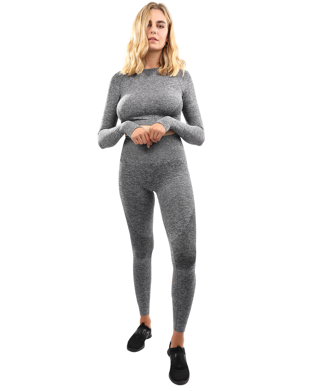 Cadrina Seamless Leggings & Sports Top Set - Grey