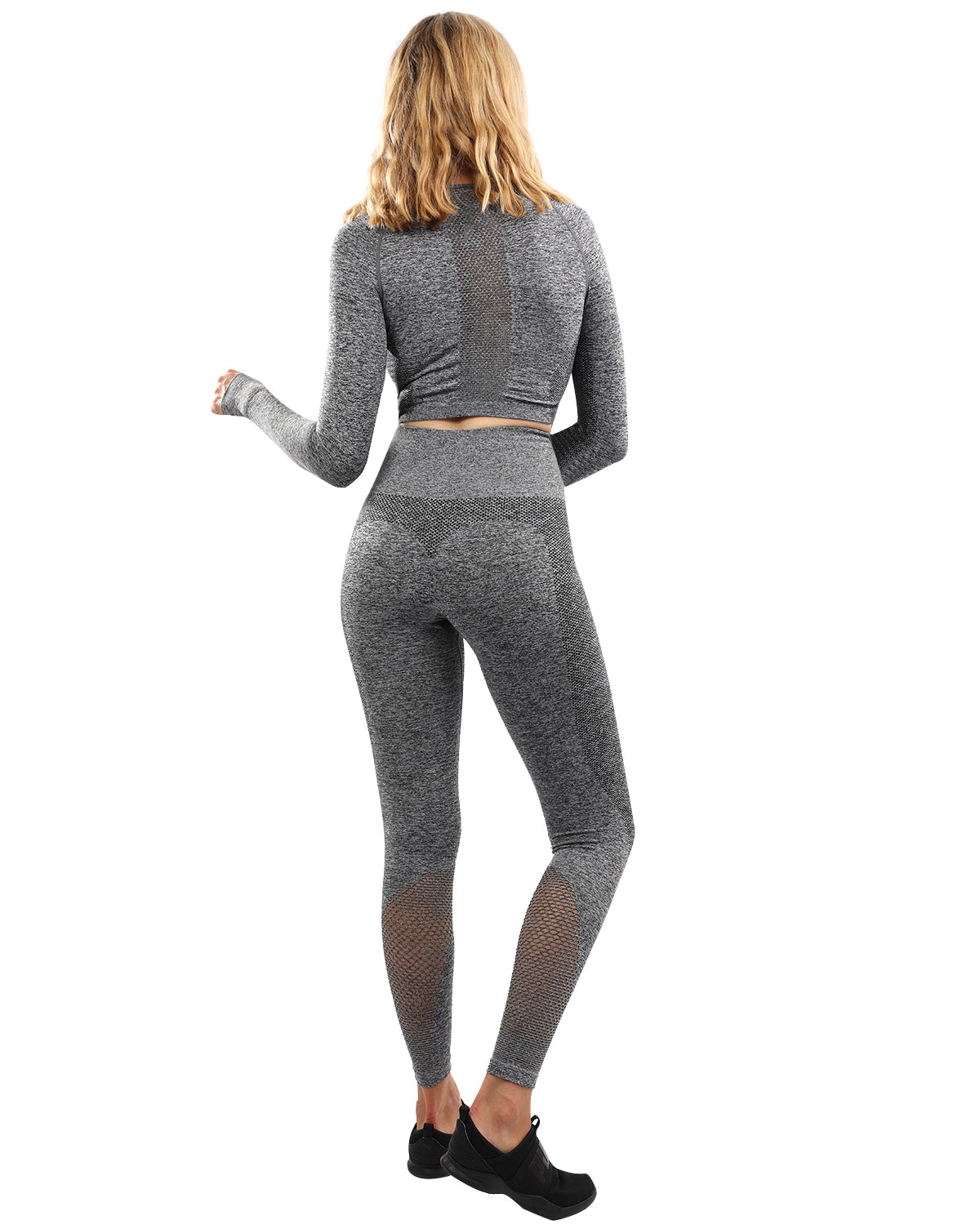 Cadrina Seamless Leggings & Sports Top Set - Grey