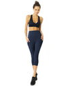 High Waisted Yoga Capri Leggings - Navy Blue - Savoy Active