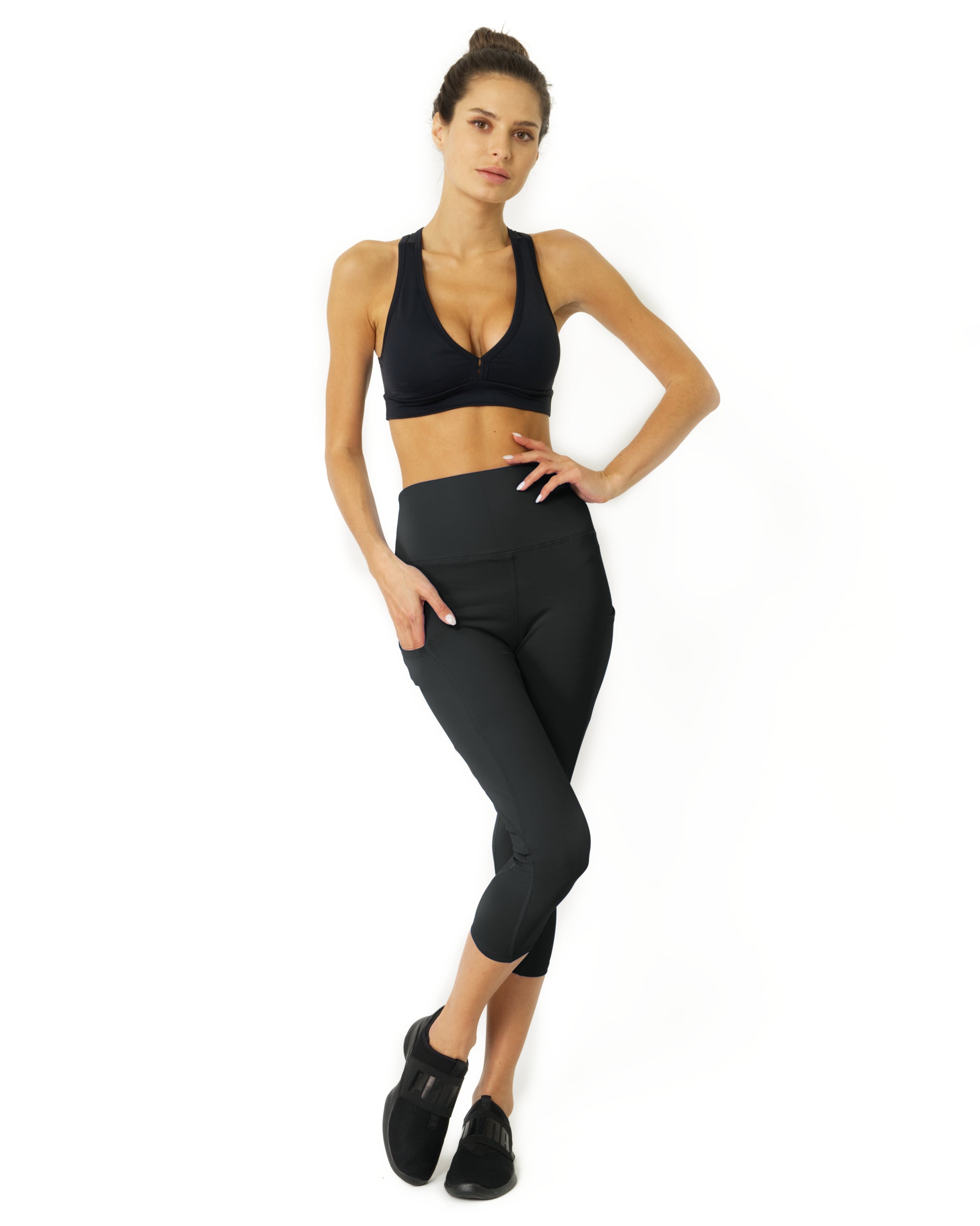 High Waisted Yoga Capri Leggings - Slate Grey - Savoy Active