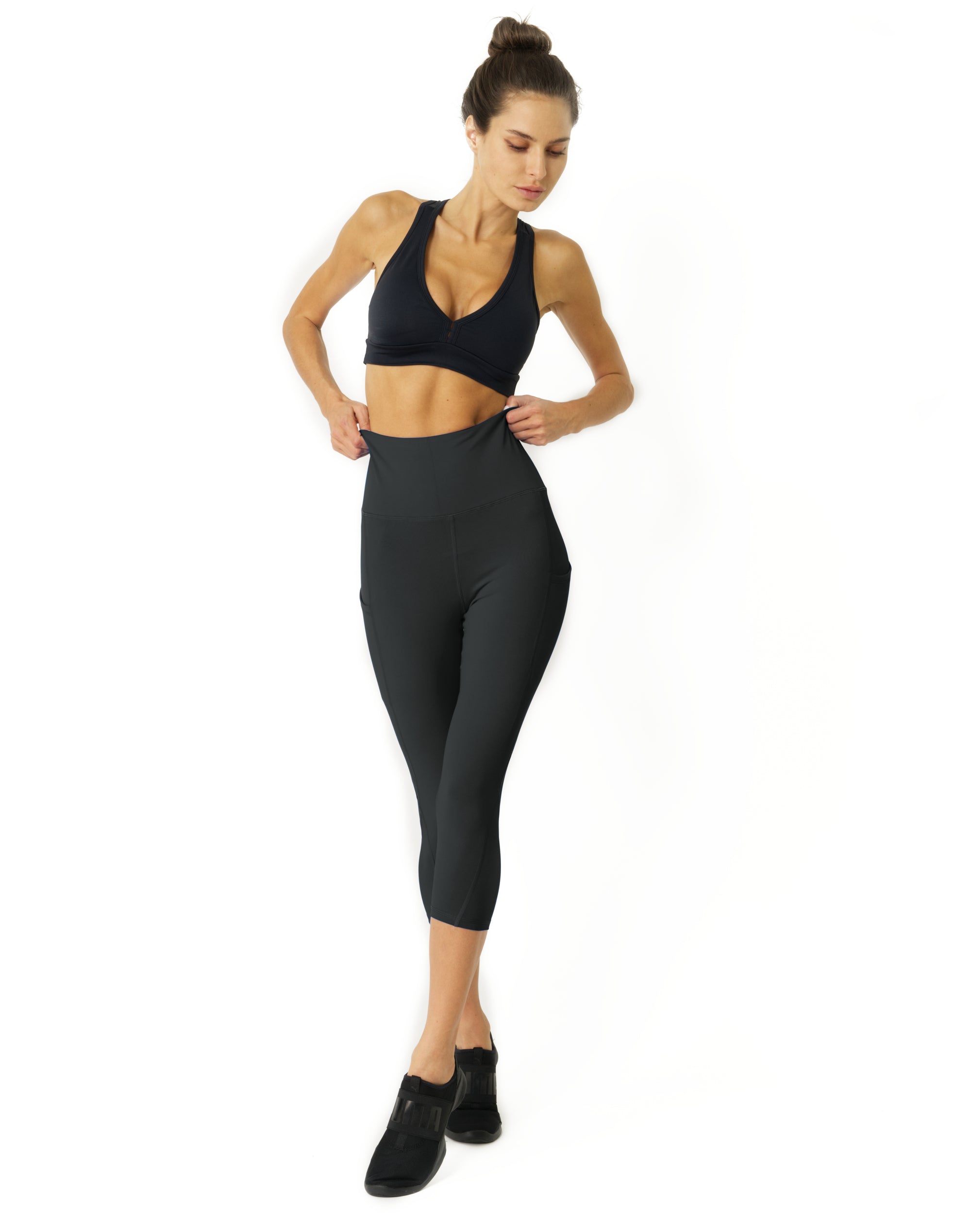 High Waisted Yoga Capri Leggings - Slate Grey - Savoy Active