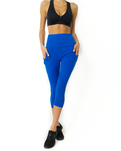 High Waisted Yoga Capri Leggings - Sky Blue - Savoy Active