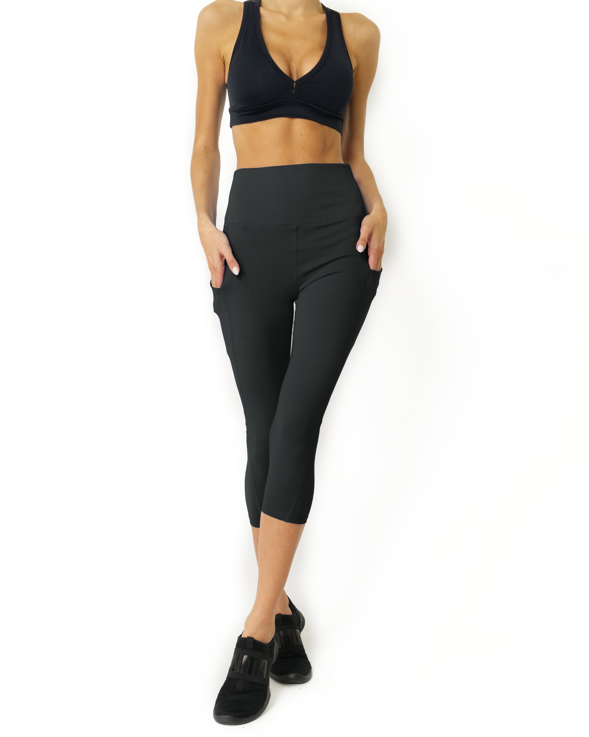 High Waisted Yoga Capri Leggings - Slate Grey - Savoy Active