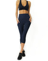 High Waisted Yoga Capri Leggings - Navy Blue - Savoy Active