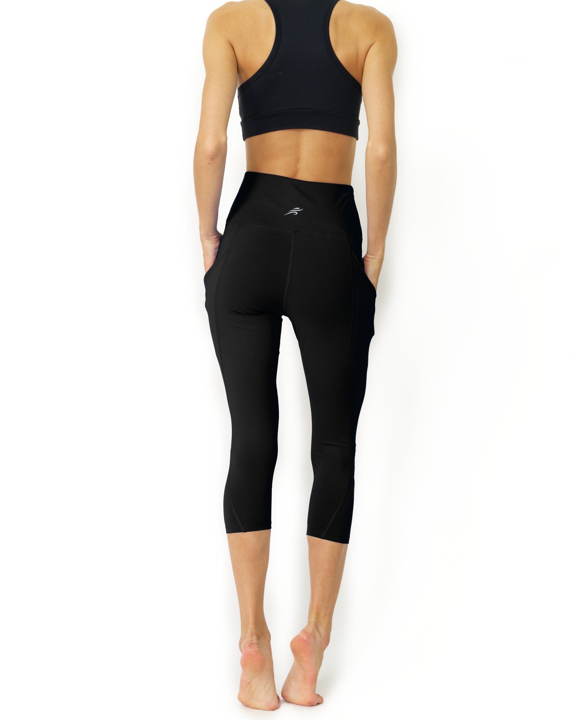 High Waisted Yoga Capri Leggings - Black - Savoy Active