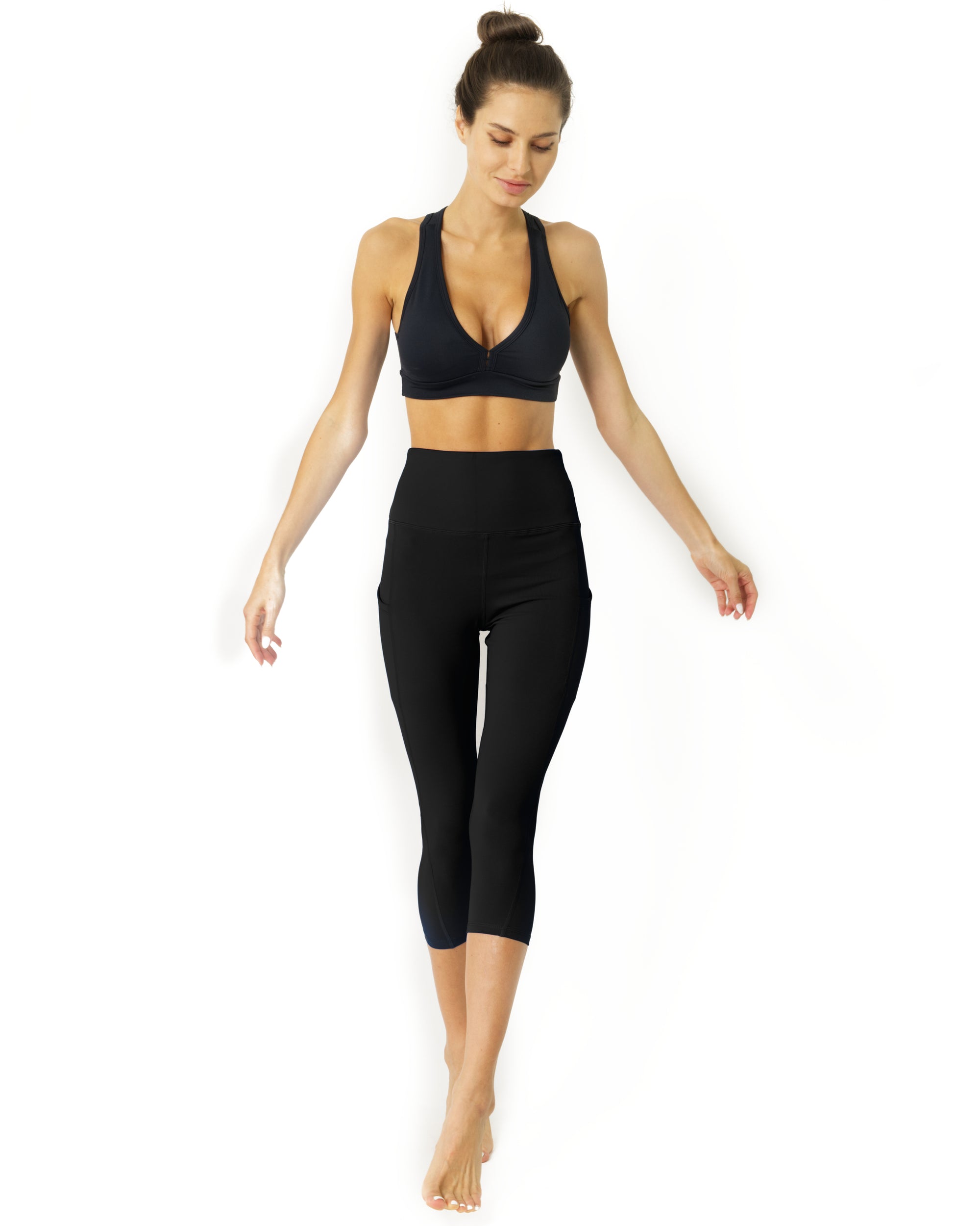 High Waisted Yoga Capri Leggings - Black - Savoy Active