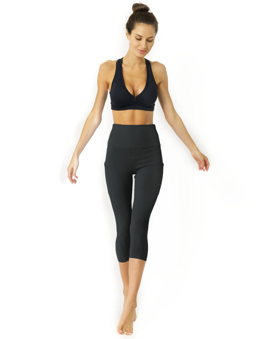 High Waisted Yoga Capri Leggings - Slate Grey - Savoy Active