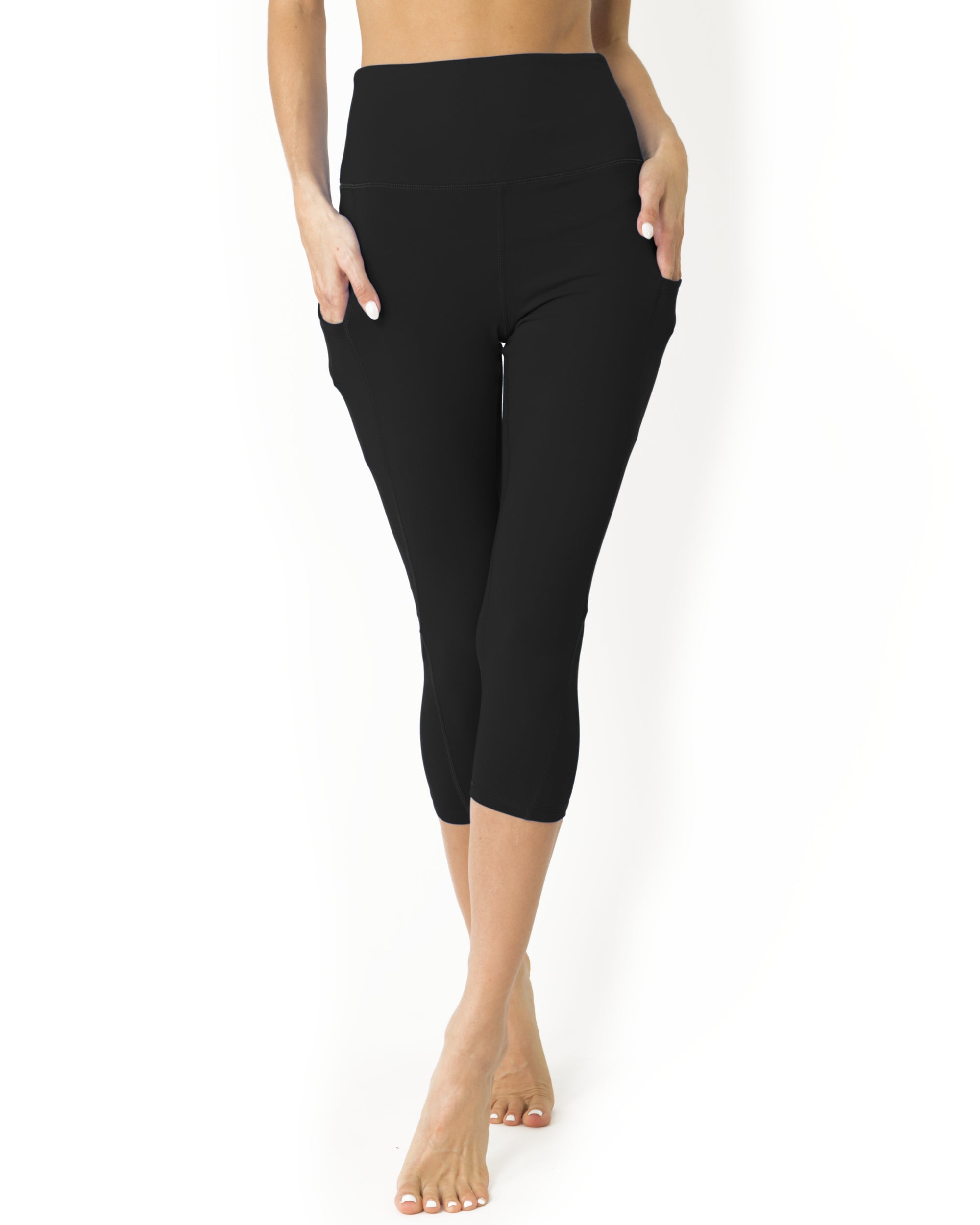 High Waisted Yoga Capri Leggings - Black - Savoy Active