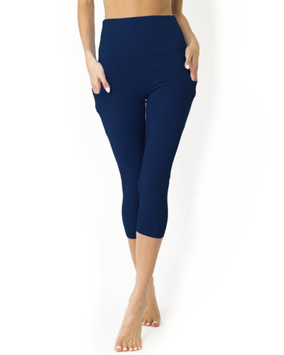 High Waisted Yoga Capri Leggings - Navy Blue - Savoy Active