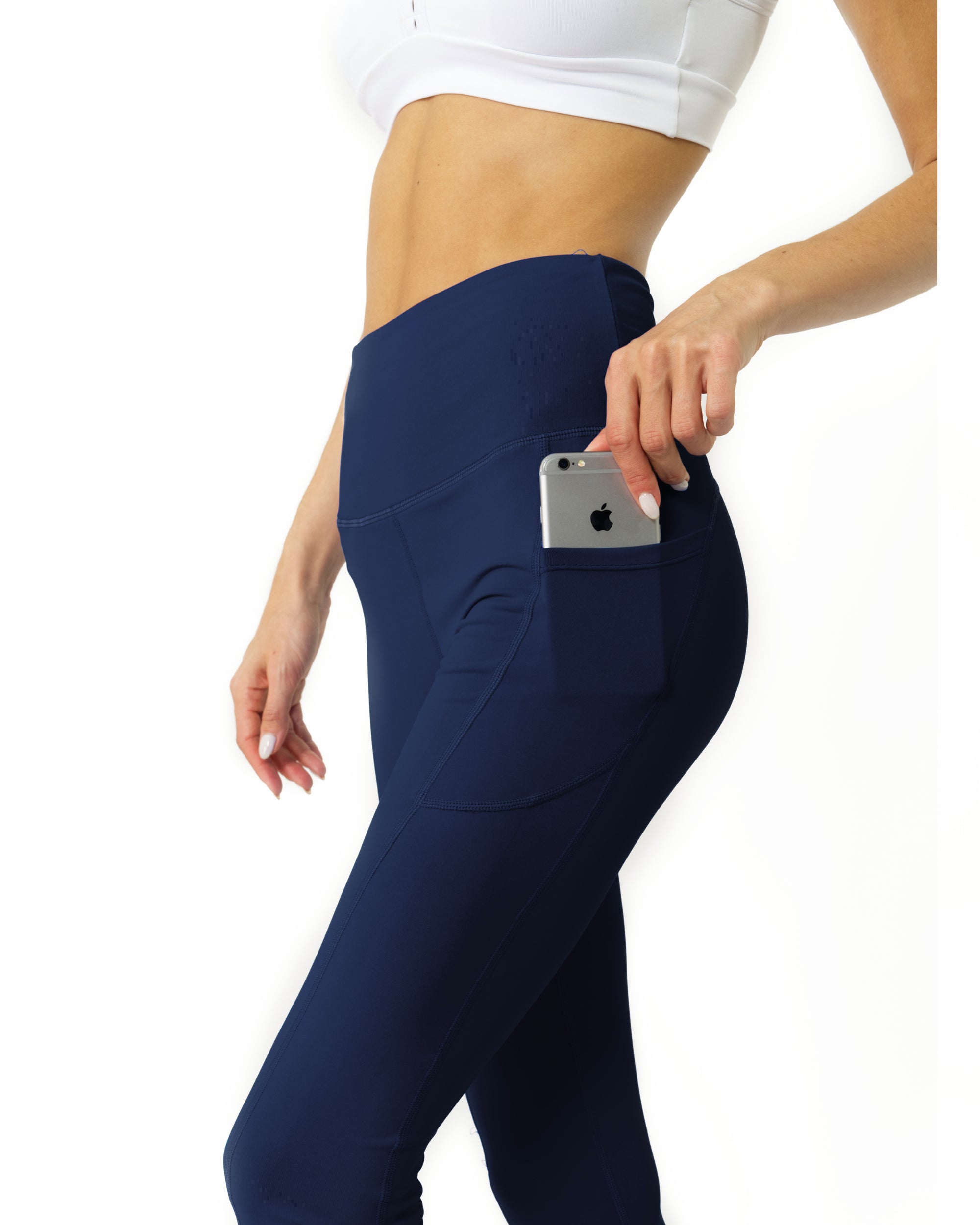 High Waisted Yoga Leggings - Navy Blue - Savoy Active