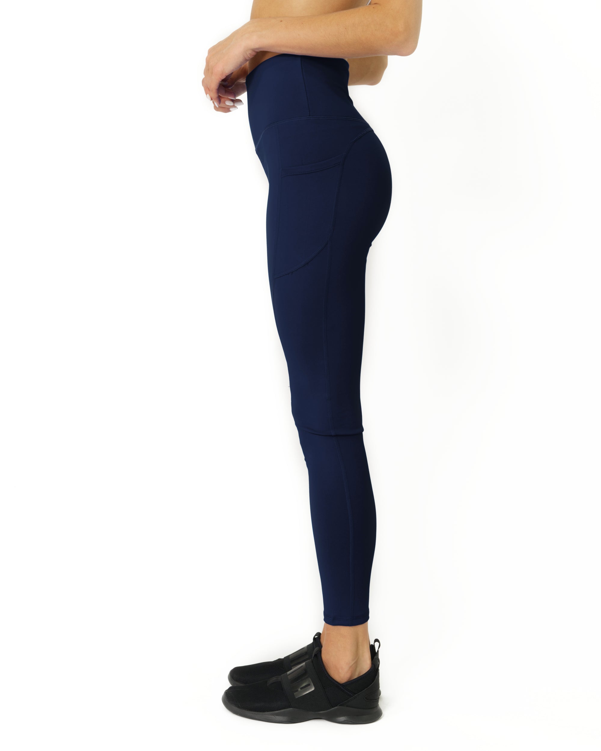 High Waisted Yoga Leggings - Navy Blue - Savoy Active