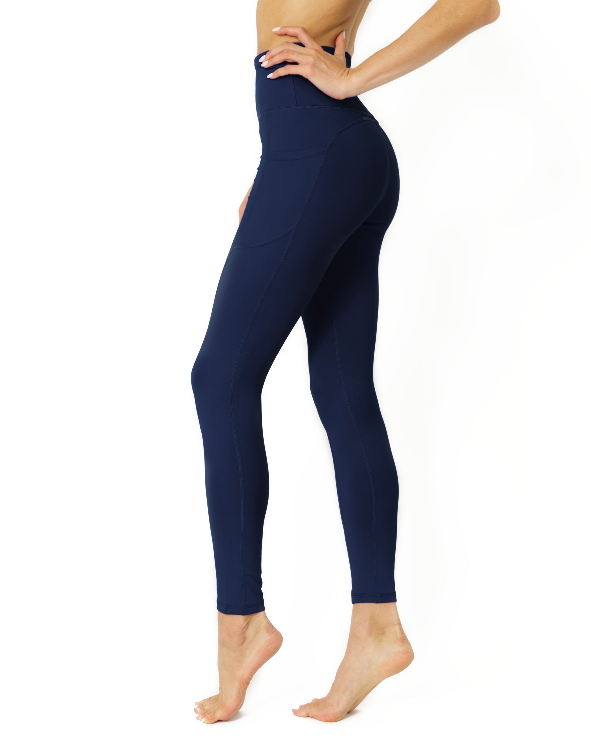High Waisted Yoga Leggings - Navy Blue - Savoy Active