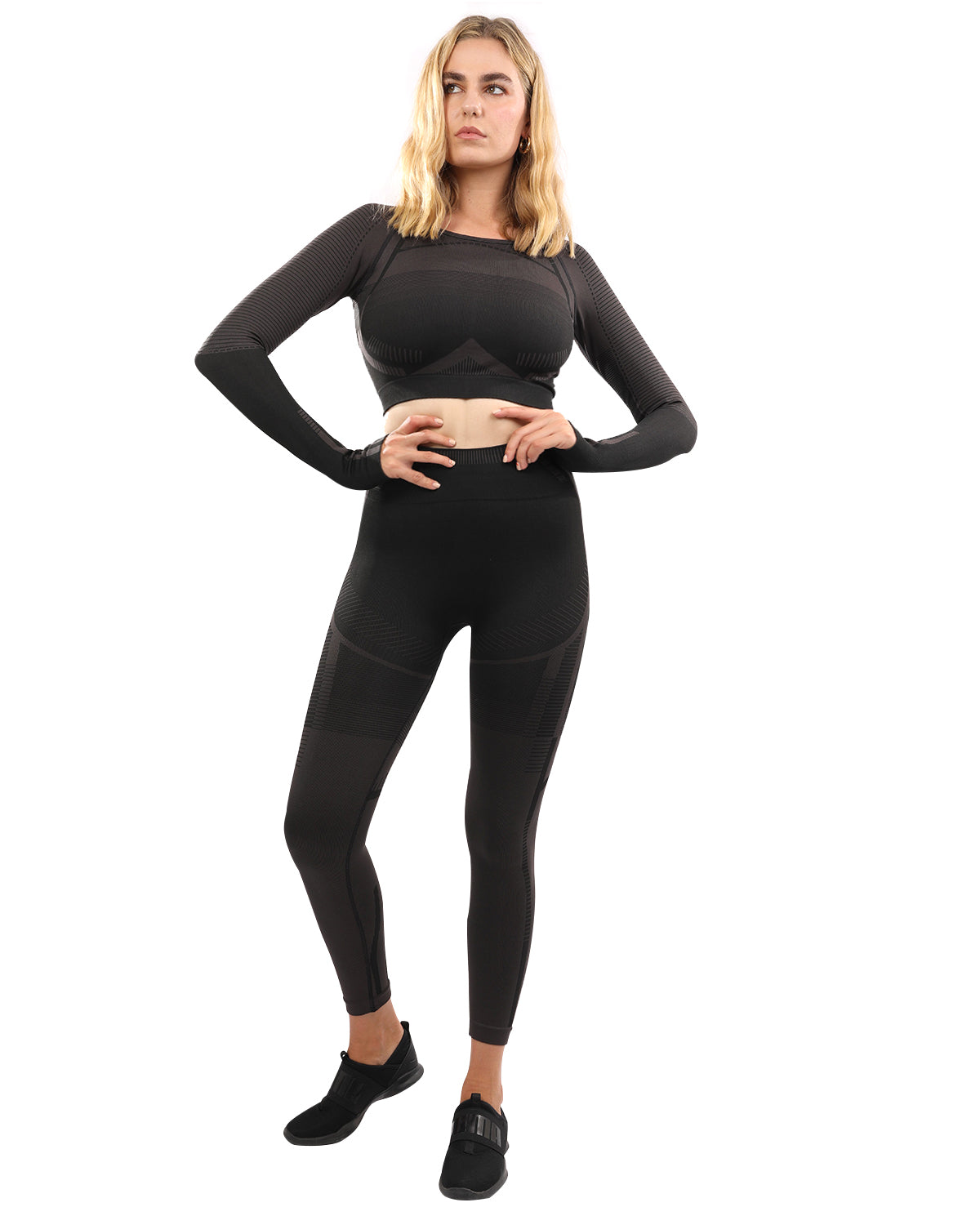 Decata Seamless Leggings & Sports Top Set - Black & Brown