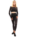 Decata Seamless Leggings & Sports Top Set - Black & Brown