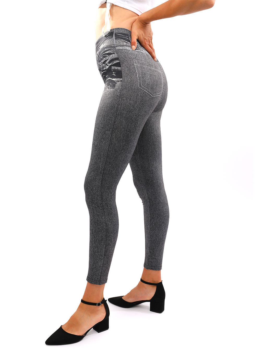Yoga Hot Style Women High Waist Thermals Faux Denim Jeggings Leggings Jeans