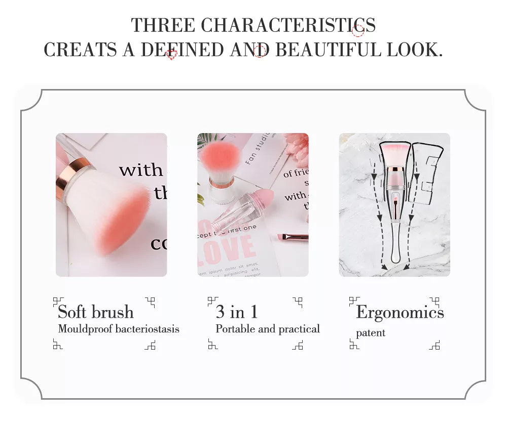 Z'OREYA 3 in 1 Makeup Brush Set Handle Beauty Brushes Multi-functional