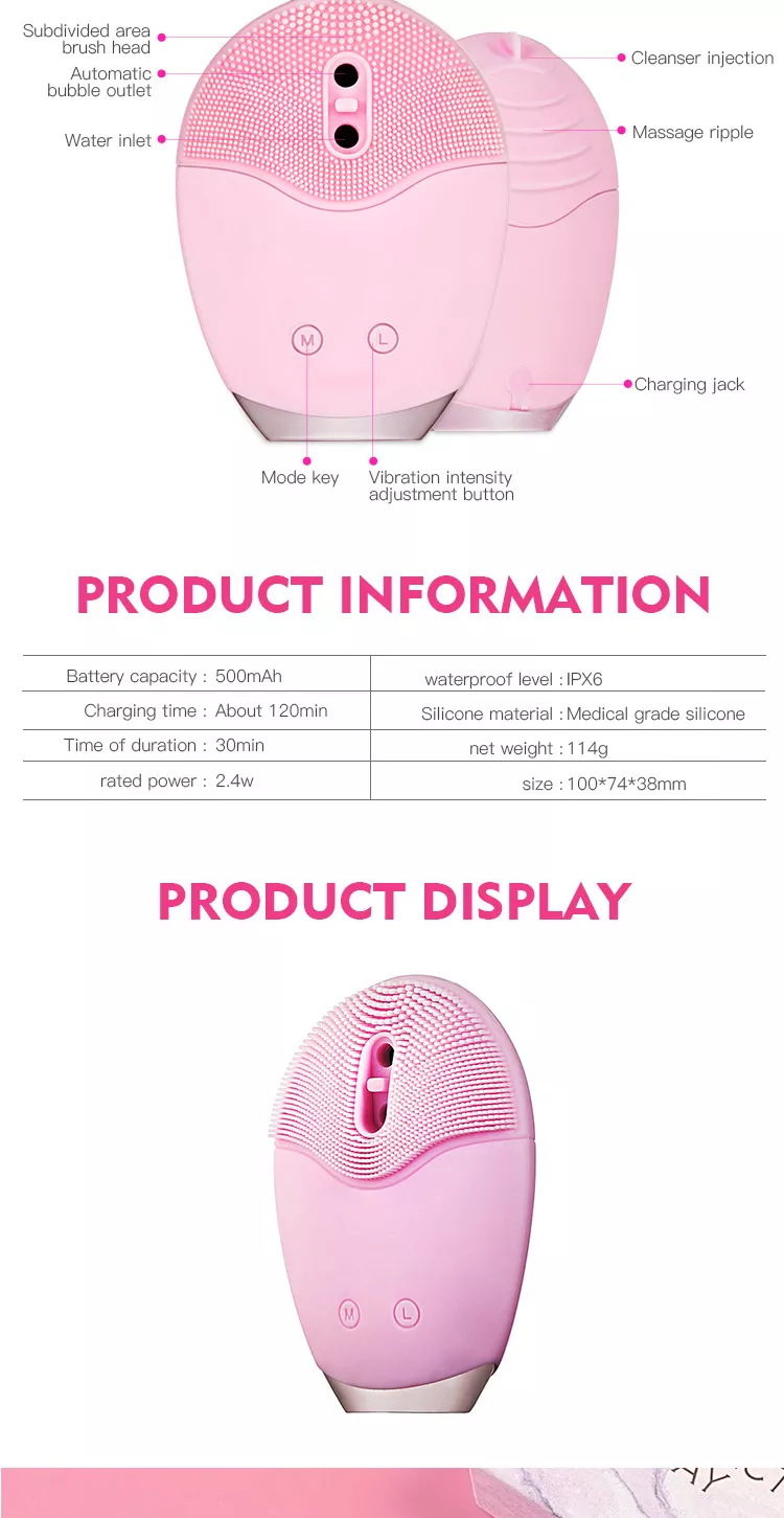 Home Use Automatic Foaming Silicone Facial Cleansing Brush - Purple