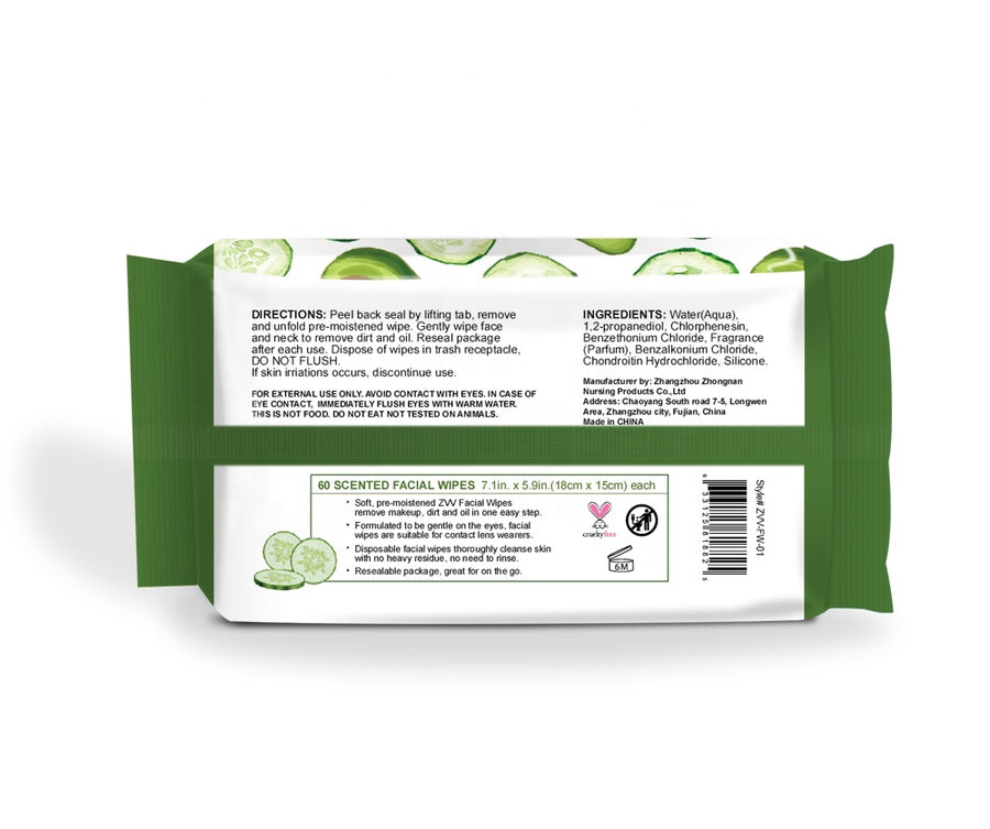 Softening & Protecting Avocado & Cucumber Makeup Removing, Cleansing Towelettes, Gentle Face Wipes, Daily Cleansing, Vegan and Cruelty Free, 60 count