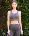 Mesh Seamless Legging with Ribbing Detail - Taupe