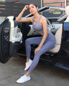 Mesh Seamless Legging with Ribbing Detail - Grey Purple