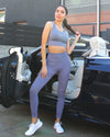 Mesh Seamless Legging with Ribbing Detail - Grey Purple