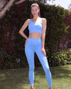 Mesh Seamless Legging with Ribbing Detail - Blue