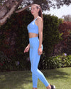 Mesh Seamless Legging with Ribbing Detail - Blue