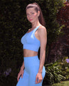 Mesh Seamless Legging with Ribbing Detail - Blue