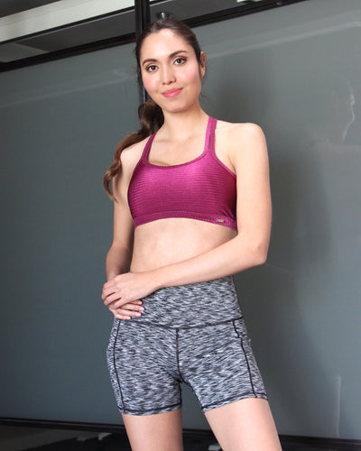 Calcao High Waist Yoga Shorts With Pocket - Silver/Grey