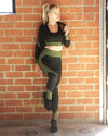 Trois Seamless Leggings & Sports Top 2 Set - Black with Green