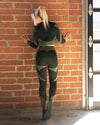 Trois Seamless Leggings & Sports Top 2 Set - Black with Green