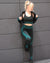 Trois Seamless Sports Bra - Black with Teal Blue