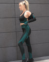 Trois Seamless Leggings & Sports Top 2 Set - Black with Teal Blue