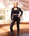 Trois Seamless Leggings & Sports Top 2 Set - Black with Navy