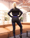 Trois Seamless Leggings & Sports Top 2 Set - Black with Navy