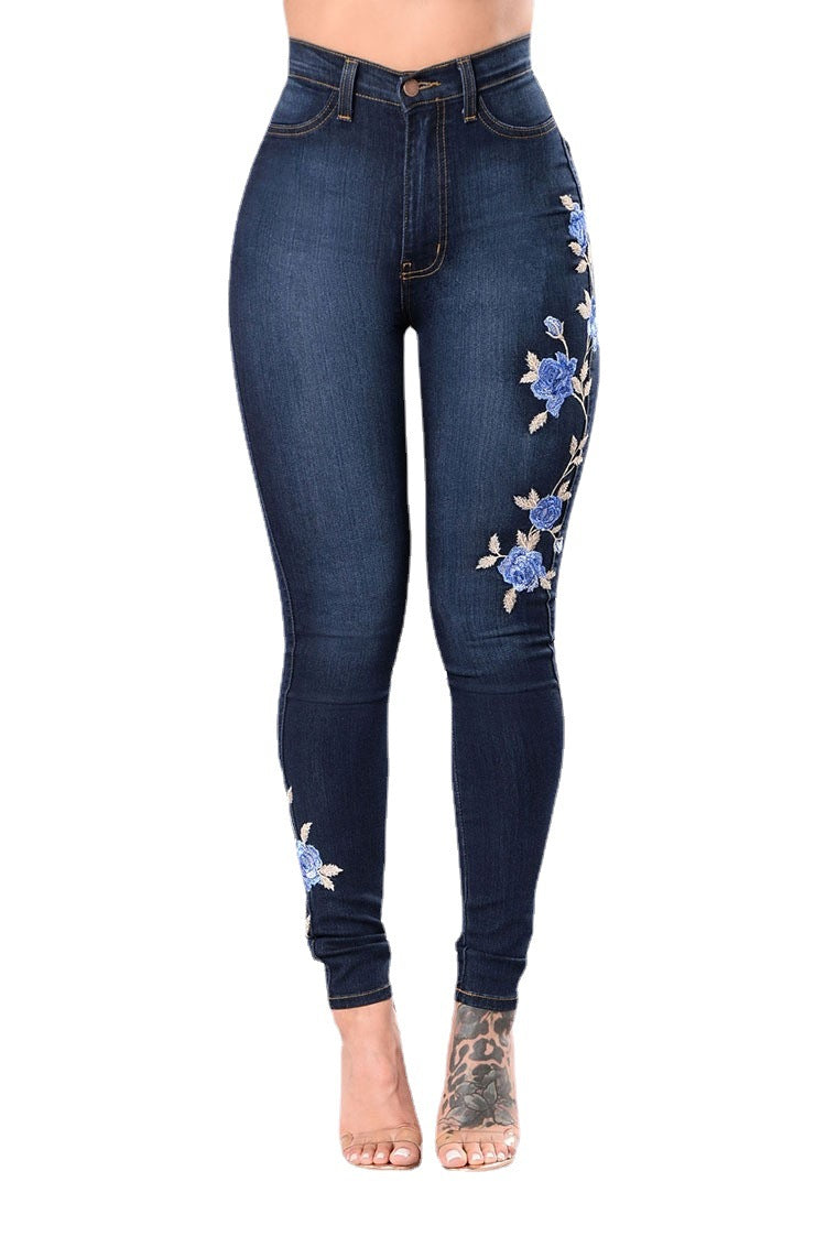 Amelia Floral Design Skinny Jean - Navy