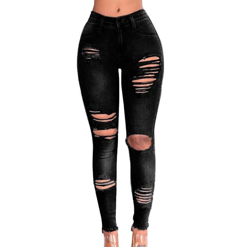 Natalia Skinny Ripped Jeans - Black