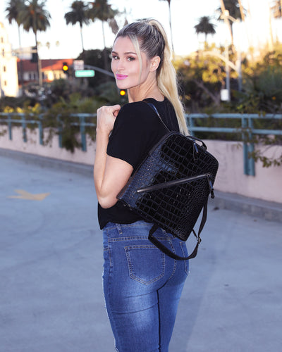 Park West Faux Crocodile Handbag Set - Black (Pack of 6)