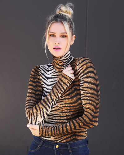 Aniston Long-Sleeve Bodysuit - Tiger Print