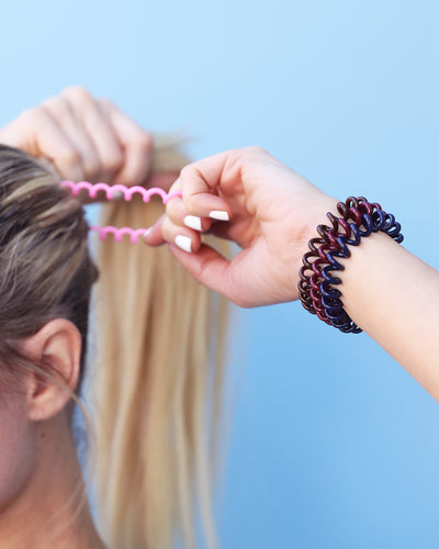Spiral Hair Tie - 4 Pack (4 Colors: Pink, Burgundy, Navy, Brown)