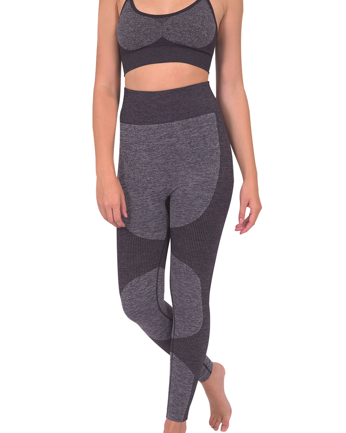 Megara Seamless Legging with Striped Panels - Black