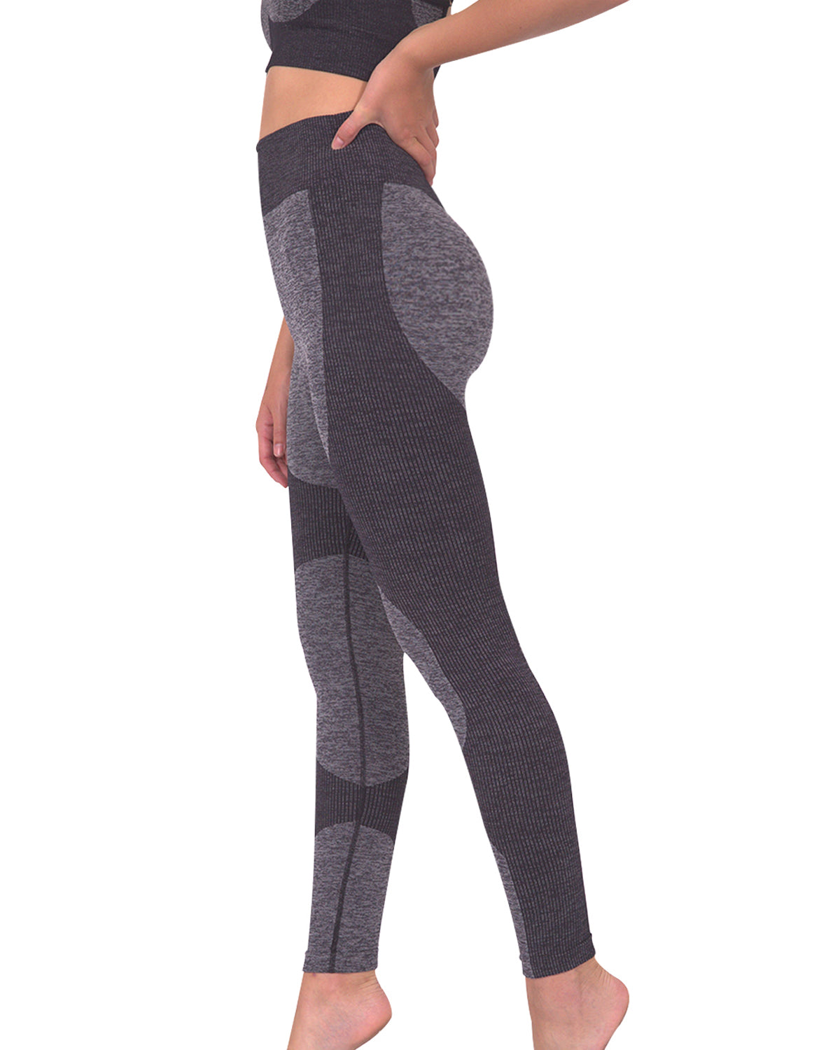 Megara Seamless Legging with Striped Panels - Black
